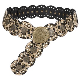 WHIPPY Western Belts for Women Vintage Disc Waist Belts Concho Leather Belts Boho Waist Belt for Dress Jeans, Leopard, S