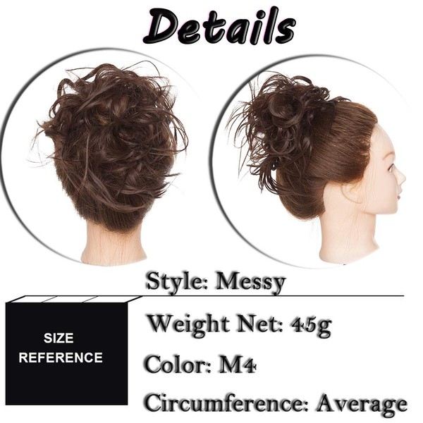 SEGO Hairpiece Hair Scrunchie Curly Updo Bun Hair Band Hair Extension Natural 45 g Medium Brown #M4