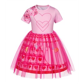 AmzBarley Bridget Descendants Costume Kids Girls The Rise of Red Dress Children Short Sleeve Dress up Holiday Role Playing Clothes Pink 5-6 Years 120