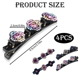 Pack of 4 Women's Hair Clips, Double Layer Hair Clip with Sparkling Crystal Stones, Elegant Hummingbird Hair Clip, Hair Accessories, Vintage Four-Leaf Clover Braided Hair Clips