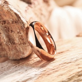King Will 6mm Rose Gold Plated High Polished Comfort Fit Domed Tungsten Ring Wedding Band O 1/2 (7.5)