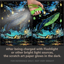 8 Sheet Noctilucent Scratch Art Rainbow Painting Paper with Pen / Cleaning Brush, Glow in The Dark Engraving Scratchboard(A4) for Adults Teen & Kids, Sketch Card Creative Craft Toy (Dolphin/Butterfly)