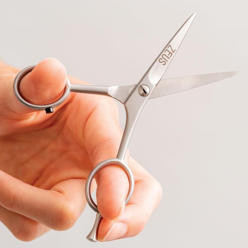 ZEUS Stainless Steel Beard Trimming Scissors with Leather Case, Facial