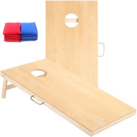 Shevvi Solid Wood Cornhole Boards 4' x 2' Regulation Size, Both Sides Printed Wood Grain, Premium Wood Cornhole Outdoor Game Set, 8 Cornhole Bean Bags, Toss Games for Indoor Outdoor, Natrual