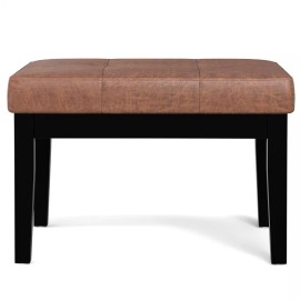 Simpli Home Lacey 26inch Wide Contemporary Tufted Ottoman Bench in Brown Vegan Faux Leather