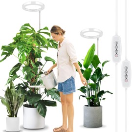 LORDEM 10" Grow Light for Indoor Plants, Full Spectrum Plant Lamp with160 LEDs, 4H/8H/12H Timer, 10 Dimmable Levels, 3 Spectrum Modes, Height Adjustable 65", Ideal for Large Tall Plants, Pack of 2