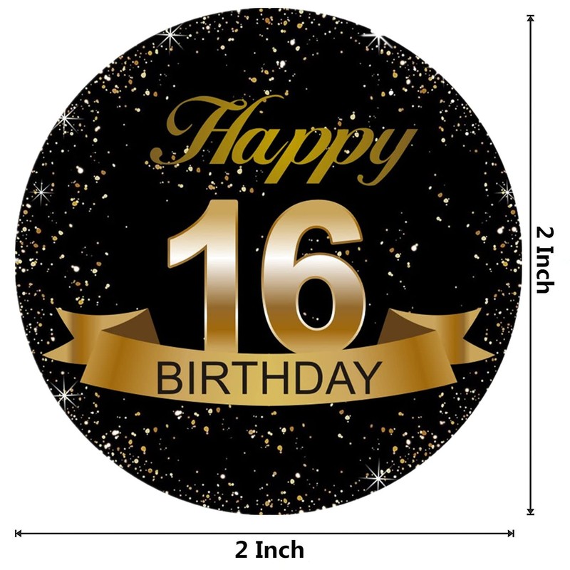 Black and Gold 16th Birthday Party Favor Stickers - 2