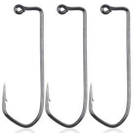 90 Degree Aberdeen Jig Hooks, 110pcs Long Shank Forged Duratin Jig Hooks Heavy Wire Jig Fishing Hooks High Carbon Steel Round Bend Barbarian Hooks Tackle 1/0-6/0