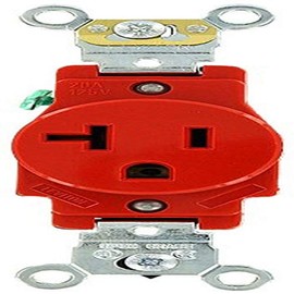 Leviton 5361-R 20 Amp, 125 Volt, Industrial Heavy Duty Grade, Single Receptacle, Straight Blade, Self Grounding, Red