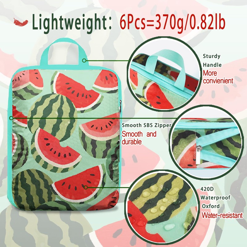 6 Pcs Compression Packing Cubes for Travel, Waterproof Luggage Organizer
