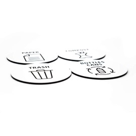 Office Sign Company Set of 4 Waste Bin Signs | Trash, Paper, Compost, Bottles & Cans | Durable Acrylic Signs for Recycling Bins