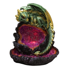 Ebros 5.5" Tall Andromeda Galaxy Wyrmling Dragon On Crystal Geode Rock Backflow Incense Cone Burner Statue with LED Night Light Dungeons Dragons Fantasy Decor Accent