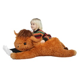 WDXDSOB 38.5 Inch Brown Giant Highland Cow Plush Stuffed Animal - Large Cow Pillow Gift for Kids and Adults, Couch & Bed Decor