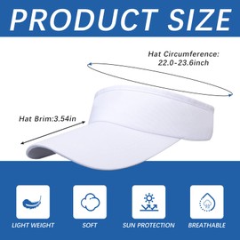 4 PCS White Empty Top Hat Bulk Solid Color Blank Adjustable Sport Sun Visor Hats Athletic Visor Caps for Women and Men Summer Outdoor Anti Ultraviolet for Beach Golf Tennis Baseball