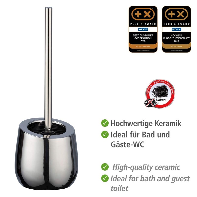WENKO Toilet Brush, ceramic, Chrome, 13, 5 x 38 x
