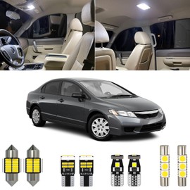 Xpismii 6 Piece 6000K White Civic LED Interior Light Kit Replacement for Honda Civic Sedan Coupe 2001 2002 2003 2004 2005 2006 2007 2008 2009 2010 2011, with Placement Diagram and Install Tool