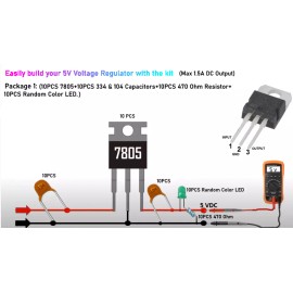 Electronic Voltage Regulator 10 Pack  L7805CV Voltage Regulator 5V 1.5A TO-220 +10pcs( Capacitor+Resi