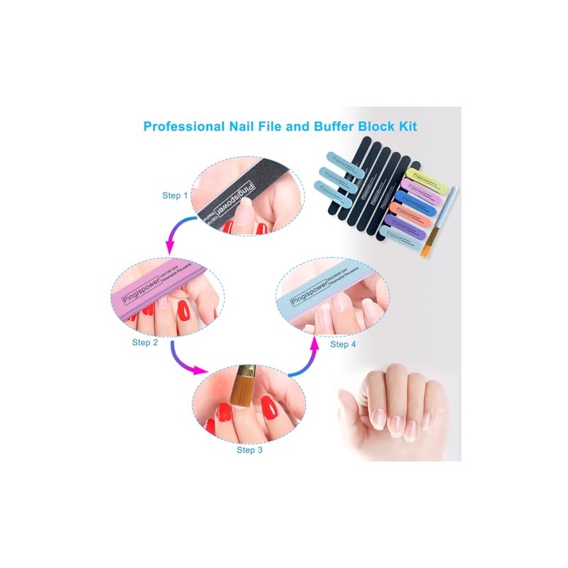 Limas de uñas y pulidores de múltiples granos, kit de