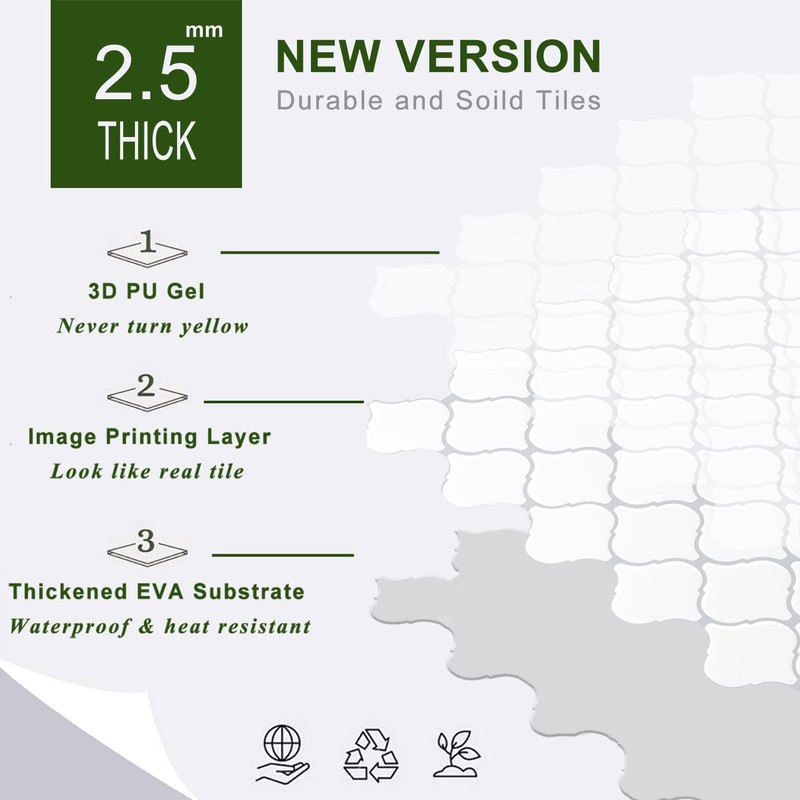 STICKGOO Arabesque Tile Peel and Stick Backsplash, 12”X12” Backsplash Tile