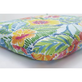 Pillow Perfect Bright Floral Indoor/Outdoor Round Corner Chair Seat Cushion with Ties, Plush Fiber Fill, Weather, and Fade Resistant, 15.5" x 18.5", Multicolored Pensacola, 2 Count