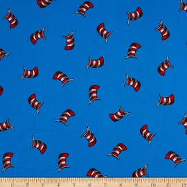 Kaufman The Cat In The Hat Striped Hats Blue Quilt Fabric By The Yard