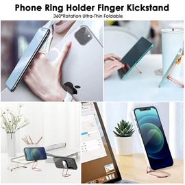 Phone Ring Holder Finger Kickstand, 360° Rotation Metal Phone Grip for Magnetic Car Mount Foldable Cell Phone Stand Compatible with All Smartphones