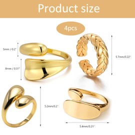 4 Pcs Gold Chunky Rings, Stackable Open Rings, Minimalist Thumb Accessories, Rings Simple Open Adjustable Thumb Band for Women Men (Gold)