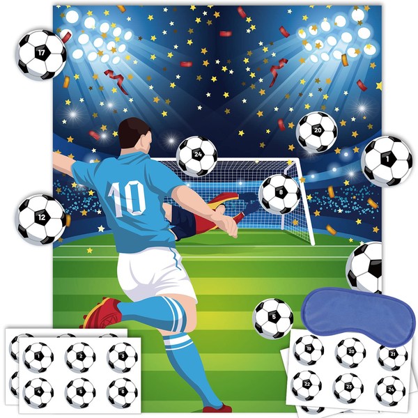 HOWAF Football Party Games Soccer Games for Kids, Pin The Football On The Goal 24 Players Blindfold Large Poster Soccer Party Games Football Games for Kids Boys Birthday Football Party Decorations