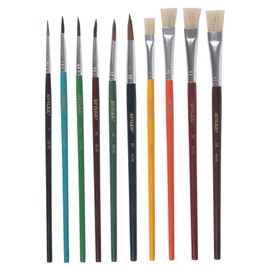 Stylex 35065 - School Paintbrush Set with 10 Brushes in Different Designs and Sizes, 4 Bristle Brushes and 6 Watercolour Brushes, for School and Home
