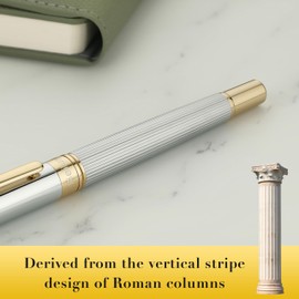 BEILUNER Lighthouse series Rollerball pen, Silver Chrome pen body, exquisite vertical lines, Schneider 850 refill, suitable for men, office, professionals, exquisite and chic designer pen