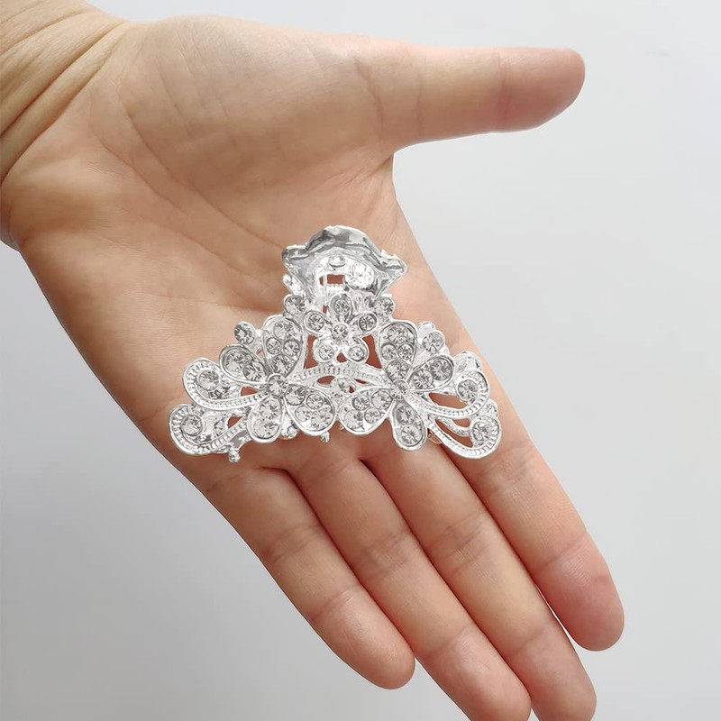 Pinzas de mandíbula de pelo vintage plateadas con diamantes de