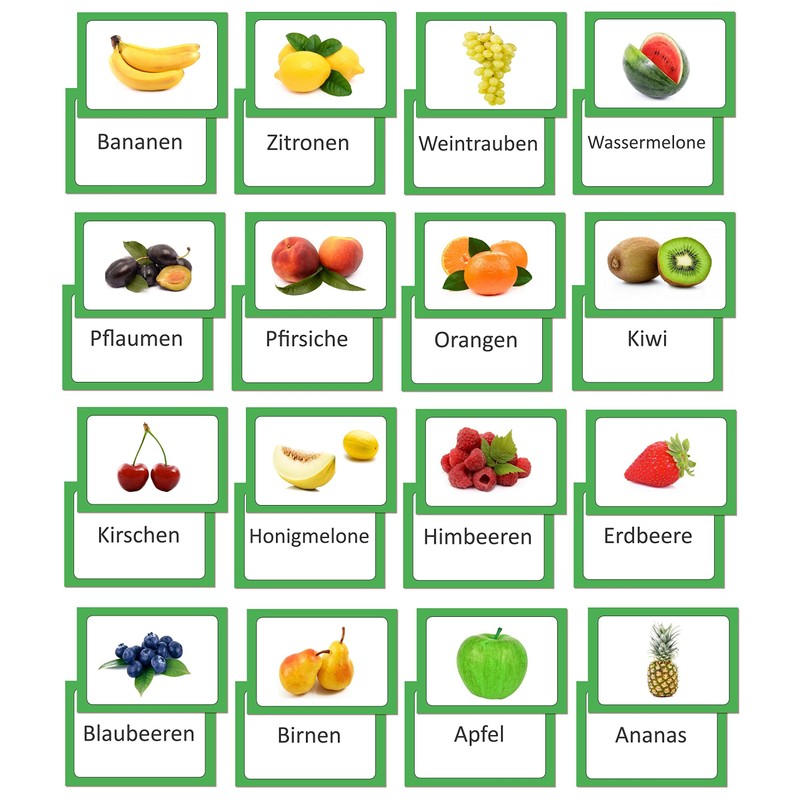 LYSCO Picture Cards Fruit Vocabulary Flashcards Laminated on Both Sides