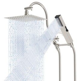 Hibbent All Metal cUPC Certified Shower Head, 8'' High Pressure Rainfall Showerhead Combo, Handheld Shower Wand, 12'' Adjustable Extension Arm, 4-Spray, 71'' Hose, Shower Holder, Brushed Nickel