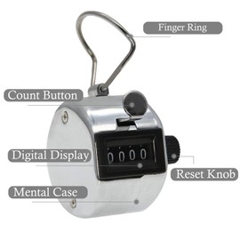 AMTAST Metal Hand Tally Counter Clicker 4 Digit Mechanical Palm Counter Clicker with Finger Ring Number Count for School Golf & Concert