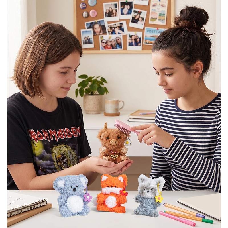 Fluffy Pipe Cleaner Craft Kits, 4-Pack DIY Plush Animal Keychain