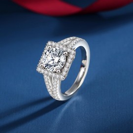 VAXOJEL Moissanite Wedding Rings for Women 2.56CTTW (2CT Center) D Color VVS1 Moissanite Promise Rings for Women S925 Sterling Silver 18K White Gold Plated Rings for Wife Wedding (7.5)