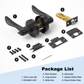 RAZCC Privacy Door Levers, 1 Pack Black Door Handles Interior Door Levers Keyless Lockset, Heavy Duty Reversible Wave Levers for Bedroom Bathroom