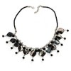 Avalaya Black Coloured Shell Composite Charm Leather Style Necklace (Silver
