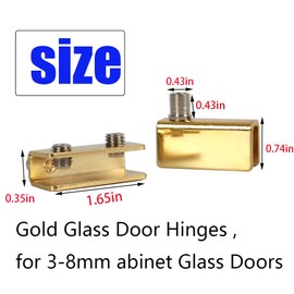 TEYOUQU 4 Pcs Gold Glass Door Hinges Offset Hinges for Swinging Glass Door for 3-8mm Cabinet Glass Doors Pivot Hinge Free-Swinging Glass