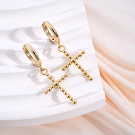 Rosedate Cross Dangle Earrings for Women 14k Gold Drop Earrings Dainty Copper Earrings Cute Jewelry for Women