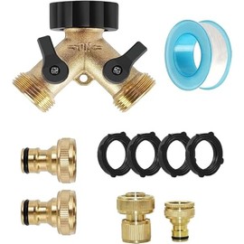 2 Way Y Valve Hose Splitter Brass Manifold Connector 3/4 Hose Fittings Garden Tap Adapter with Individual On/Off for Washing Machine Garage Pool