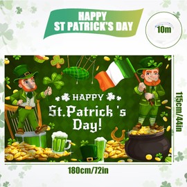 Large Happy St. Patrick's Day Banner, St. Patricks Day Decorations St Patricks Day Backdrops for Photography, Shamrock Banner for Irish Party Home Outdoor Supplies Décor