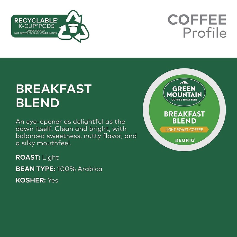 Green Mountain Coffee Roasters 6520 Breakfast Blend Coffee K-Cups, 24/box
