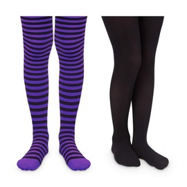 Jefferies Socks Girls Stripe Nylon Book Character Costume Tights 2 Pack (8-10 Years, Purple/Black)