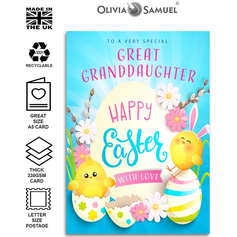 Great Granddaughter Easter Card - Cute Chicks Design, A5 Size
