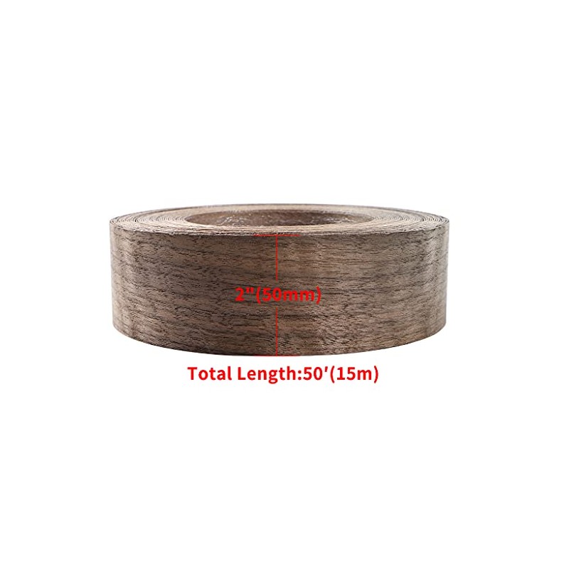 MOLIGOU Walnut Wood Veneer Roll, 2”×50’ Plywood Edge Banding Strips,