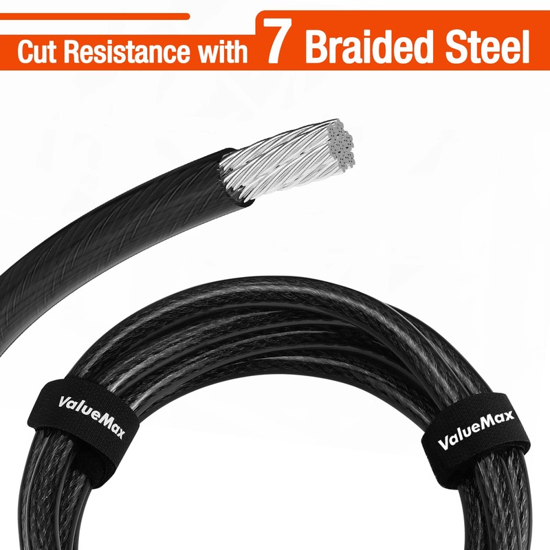 ValueMax Bike Lock Cable, 7FT/213CM x 12mm Bicycle Security Cable,