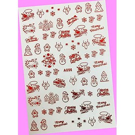 Merry Christmas Happy New Year Stars Snowflake Reindeer Tree 3D Nail Art Sticker A056 Red for Nails Design Nail Art Stickers Decals Supplies Manicure Tips Sticker Colorful for Nail Decorations