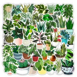 Gxizlba 50 Pcs Green Plants Stickers Potted Plant Floral Sticker for Laptops Water Bottles Flower Pots Vases Decorative Phone Book Guitar Vinyl Decals for Kids Teens Adults
