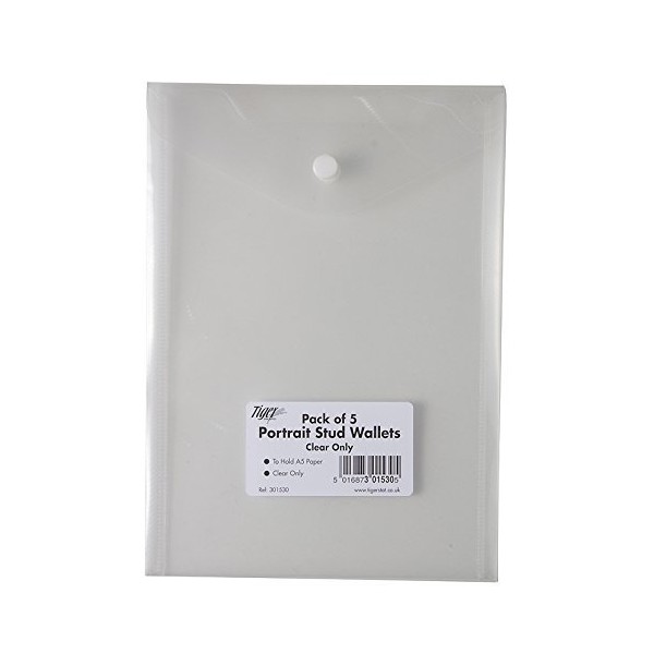 Tiger 25 x Portrait A5 Clear Stud Press Wallets Plastic